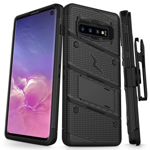Pancerne etui Zizo Bolt Cover Samsung Galaxy S10 oraz podstawka & uchwyt do paska (Black/Black)