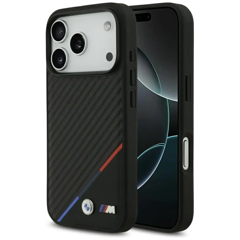 Etui BMW M Carbon Tricolor Line MagSafe do Apple iPhone 17 Pro czarny