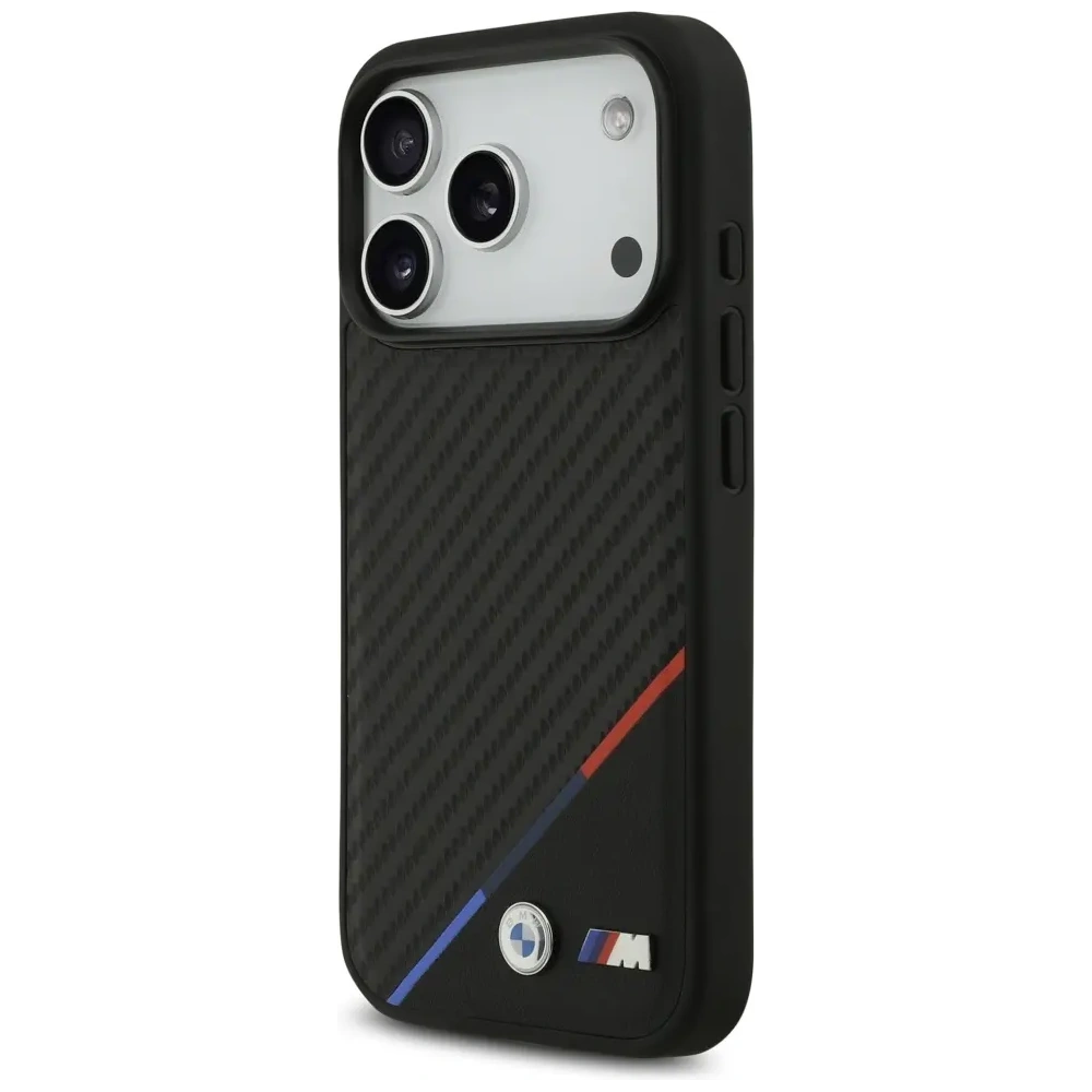 Etui BMW M Carbon Tricolor Line MagSafe do Apple iPhone 17 Pro czarny
