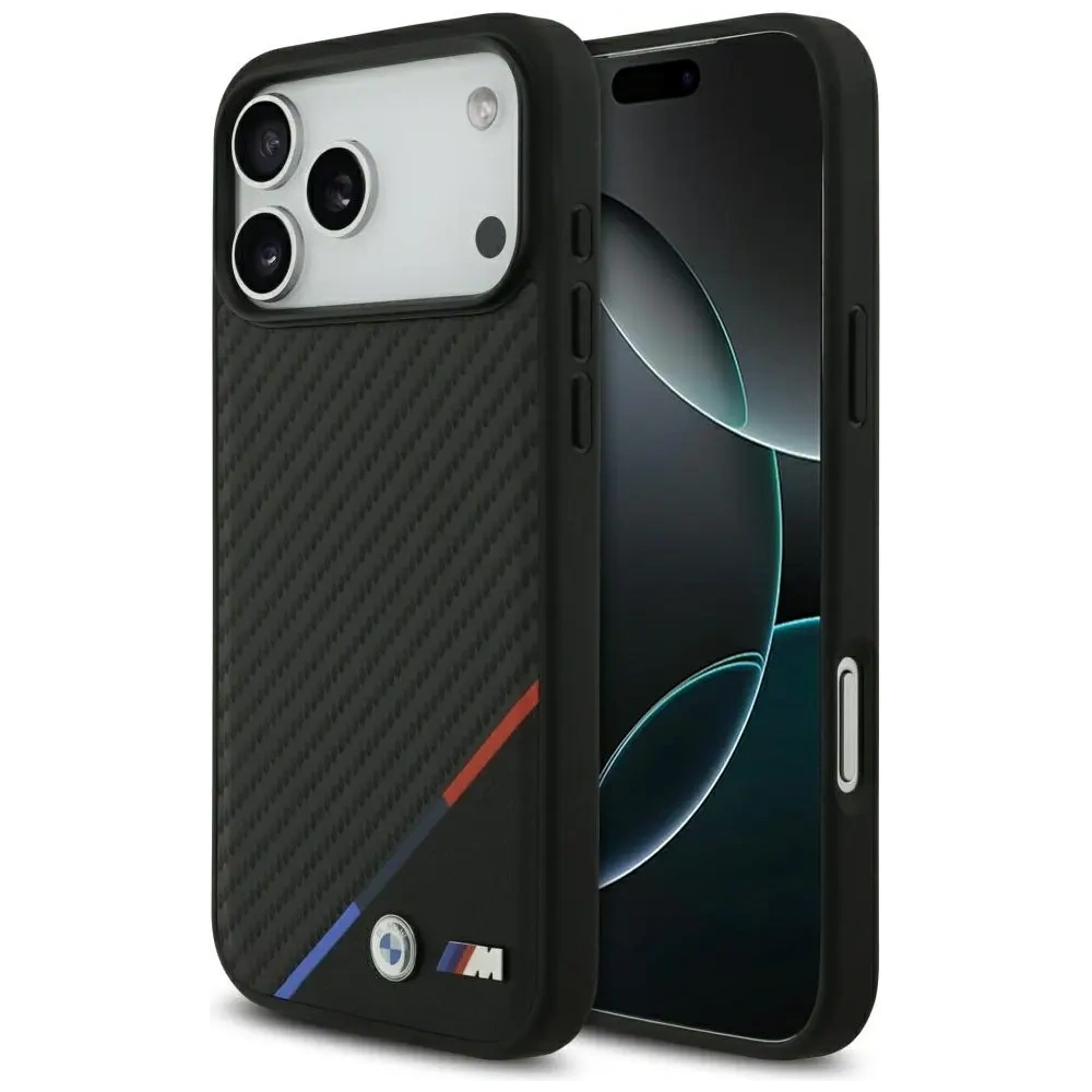 Etui BMW M Carbon Tricolor Line MagSafe do Apple iPhone 17 Pro Max czarny