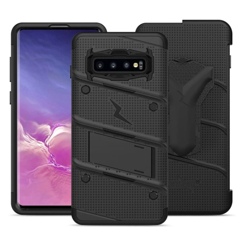 Pancerne etui Zizo Bolt Cover Samsung Galaxy S10 oraz podstawka & uchwyt do paska (Black/Black)