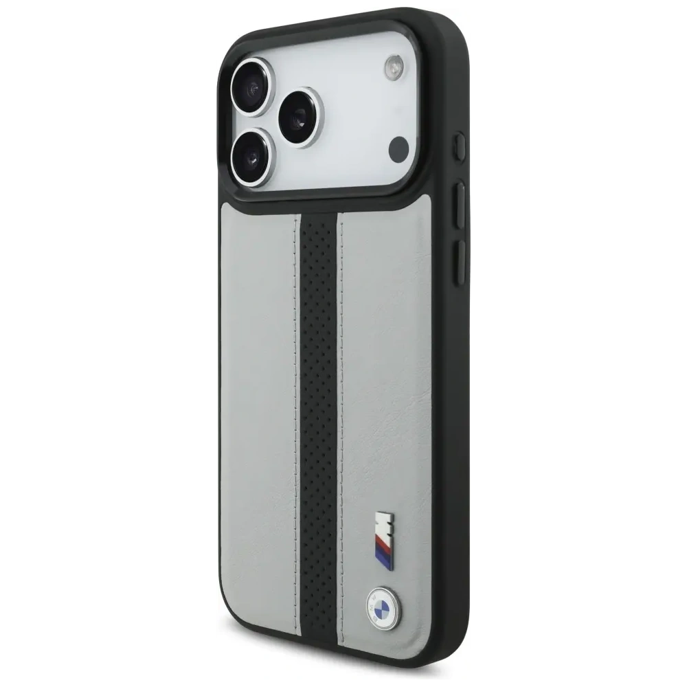 Etui BMW M Perforated Stripe Logo MagSafe do Apple iPhone 17 Pro Max szary
