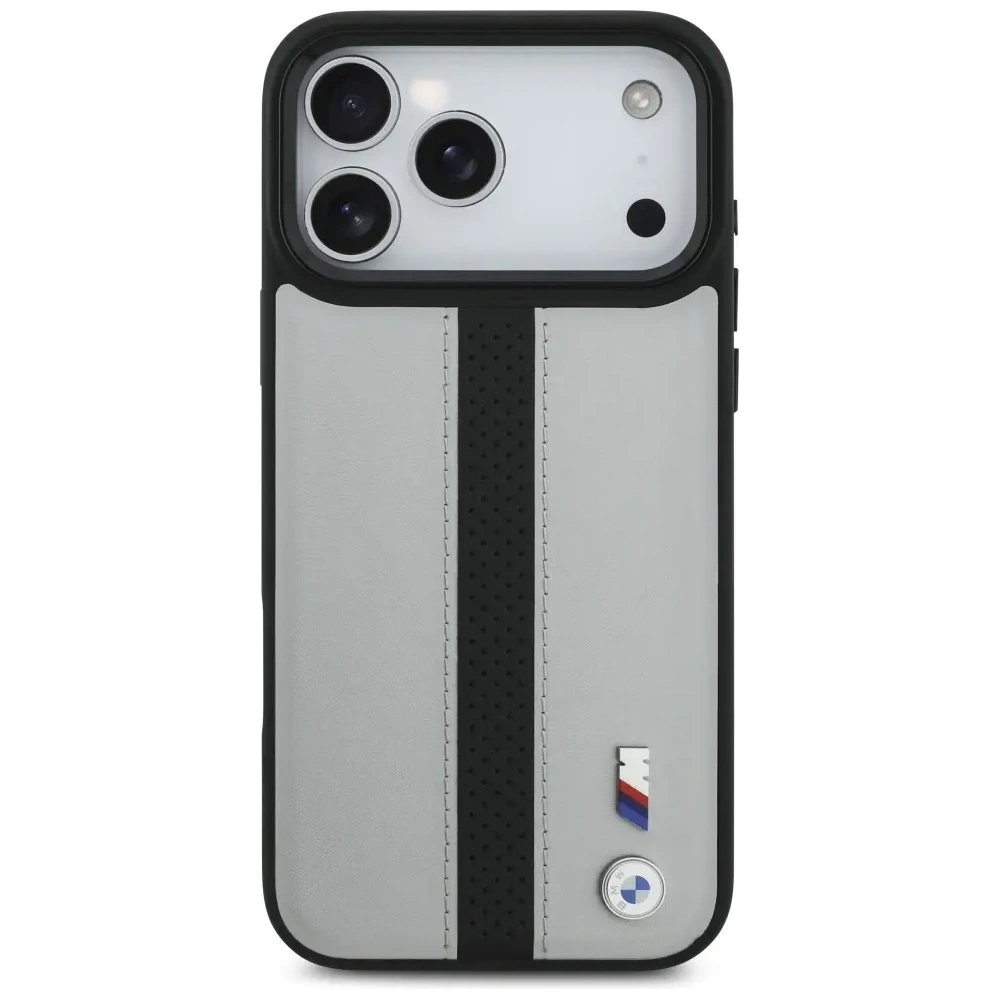 Etui BMW M Perforated Stripe Logo MagSafe do Apple iPhone 17 Pro Max szary