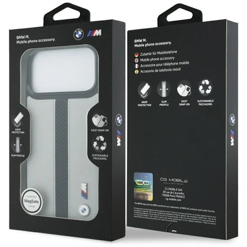 Etui BMW M Perforated Stripe Logo MagSafe do Apple iPhone 17 Pro Max szary