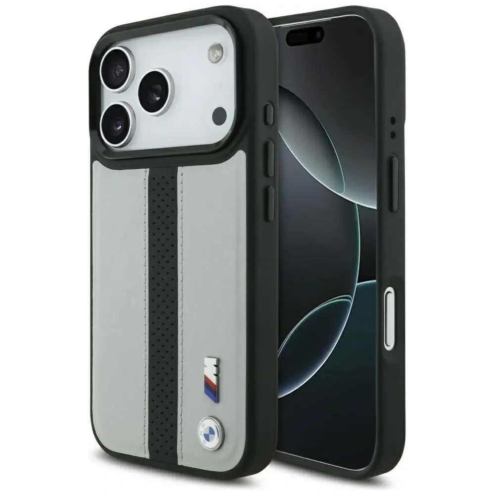 Etui BMW M Perforated Stripe Logo MagSafe do Apple iPhone 17 Pro szary