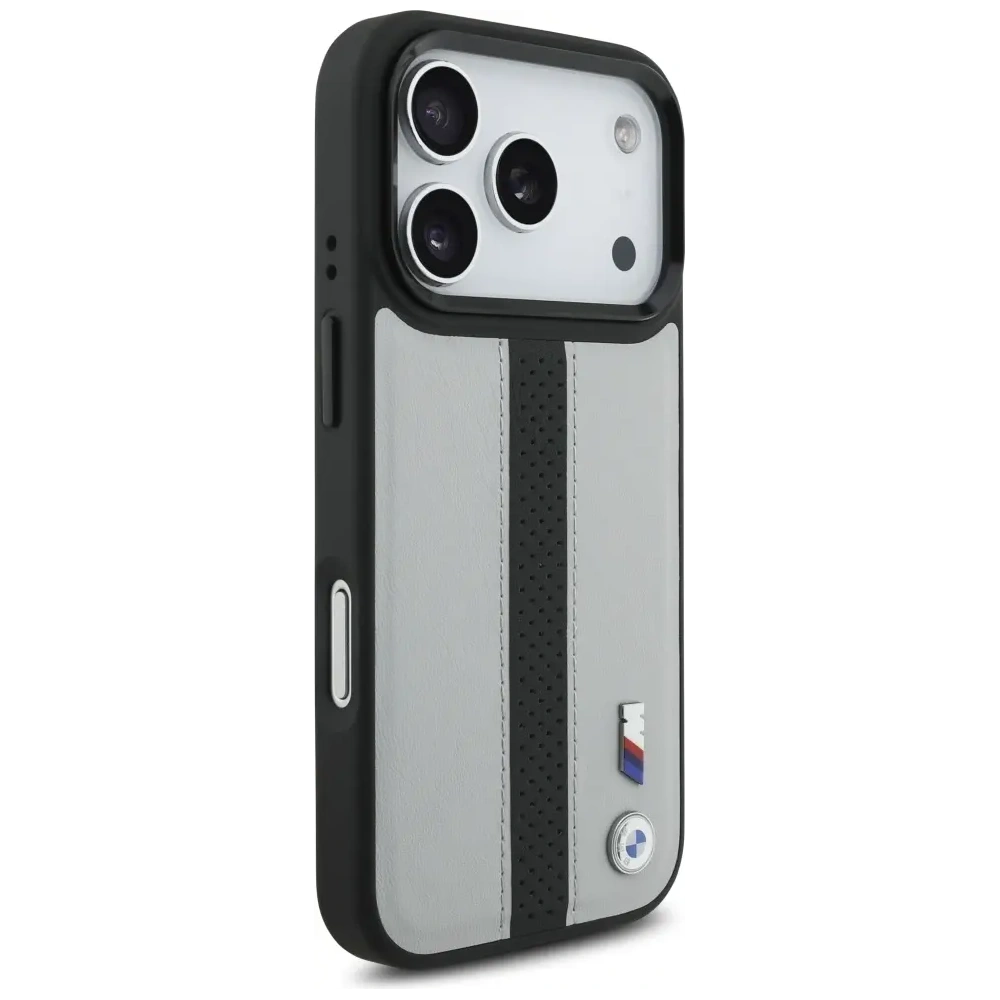 Etui BMW M Perforated Stripe Logo MagSafe do Apple iPhone 17 Pro szary