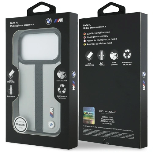 Etui BMW M Perforated Stripe Logo MagSafe do Apple iPhone 17 Pro szary
