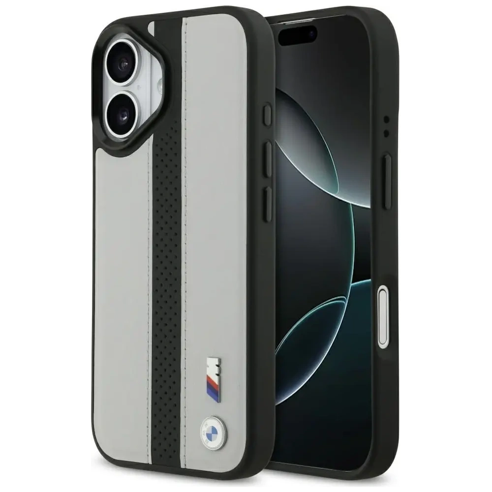Etui BMW M Perforated Stripe Logo MagSafe do Apple iPhone 17 szary