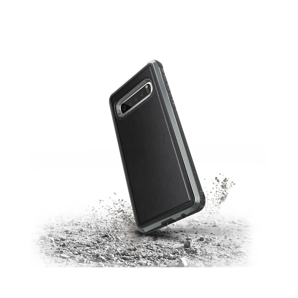 Hurtownia GSM - Aluminové etui X-Doria Defense Lux Samsung Galaxy S10+ Plus (Test pádu 3m) (Černá kůže) - XDR005BLK - {ean13} - Hurt