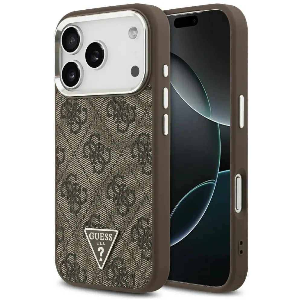 Etui Guess 4G Triangle Logo MagSafe do Apple iPhone 17 Pro brązowy srebrny
