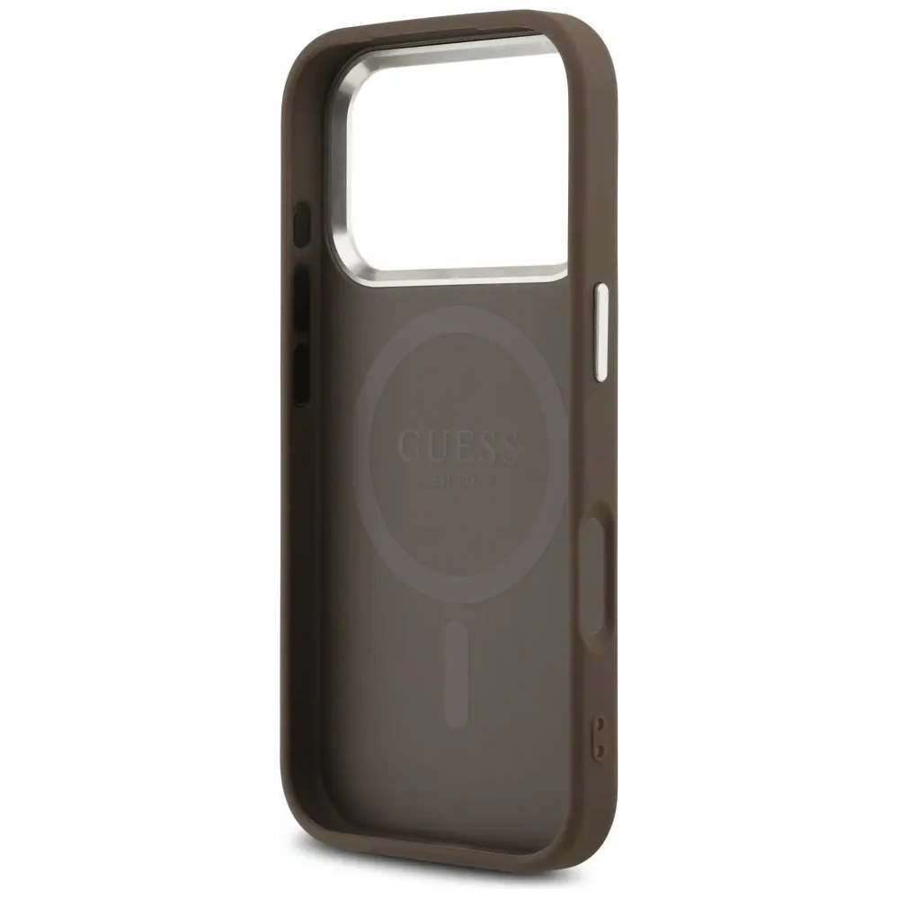 Etui Guess 4G Triangle Logo MagSafe do Apple iPhone 17 Pro brązowy srebrny