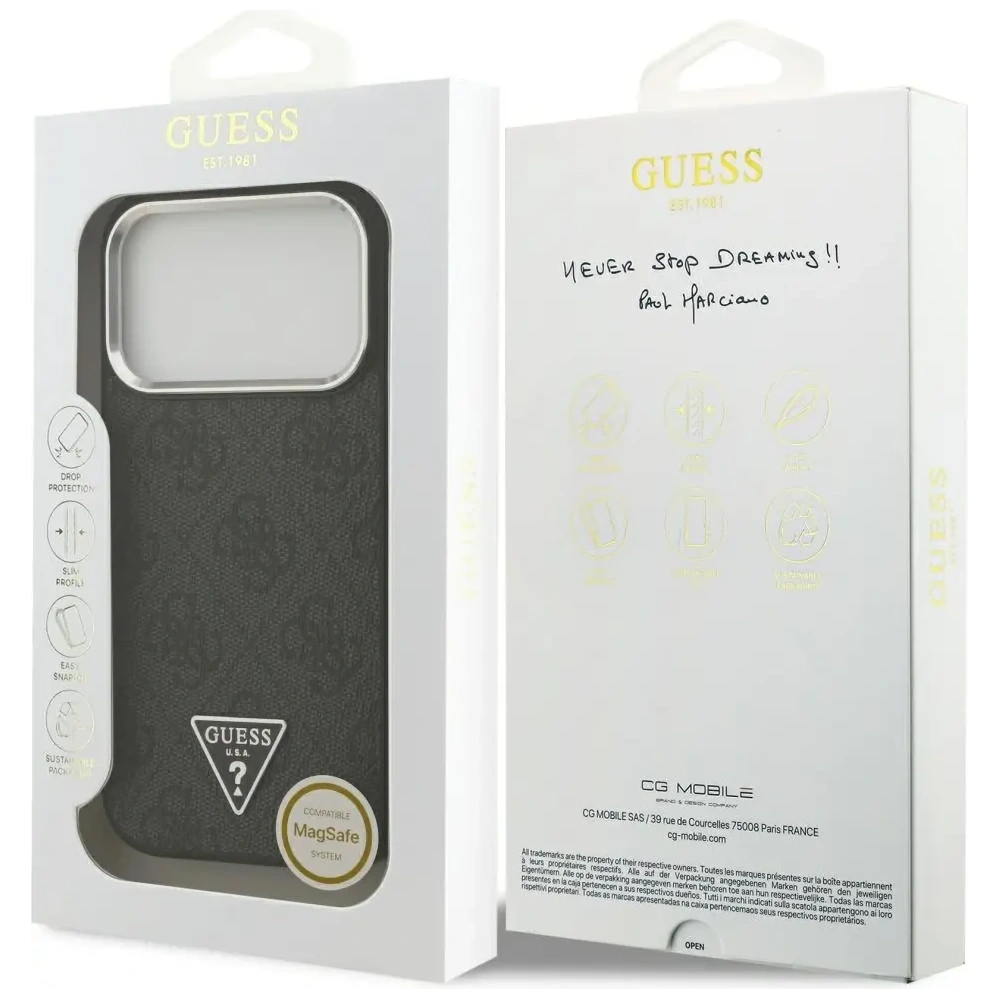 Etui Guess 4G Triangle Logo MagSafe do Apple iPhone 17 Pro czarny srebrny