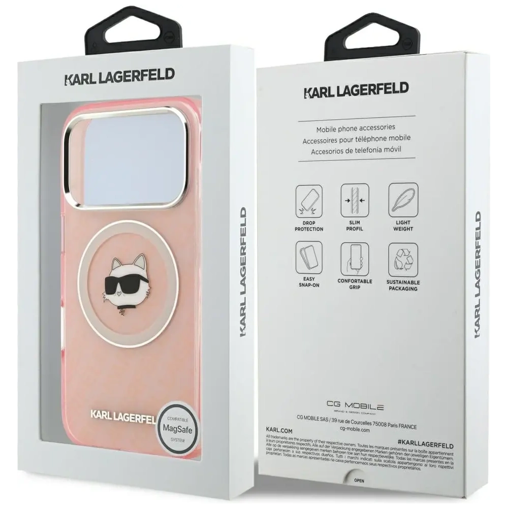 Etui Karl Lagerfeld IML Choupette Head Logo MagSafe do Apple iPhone 17 Pro Max różowy