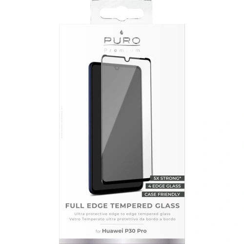Szkło hartowane PURO Premium Full Edge Tempered Glass Case Friendly Huawei P30 Pro (czarna ramka)