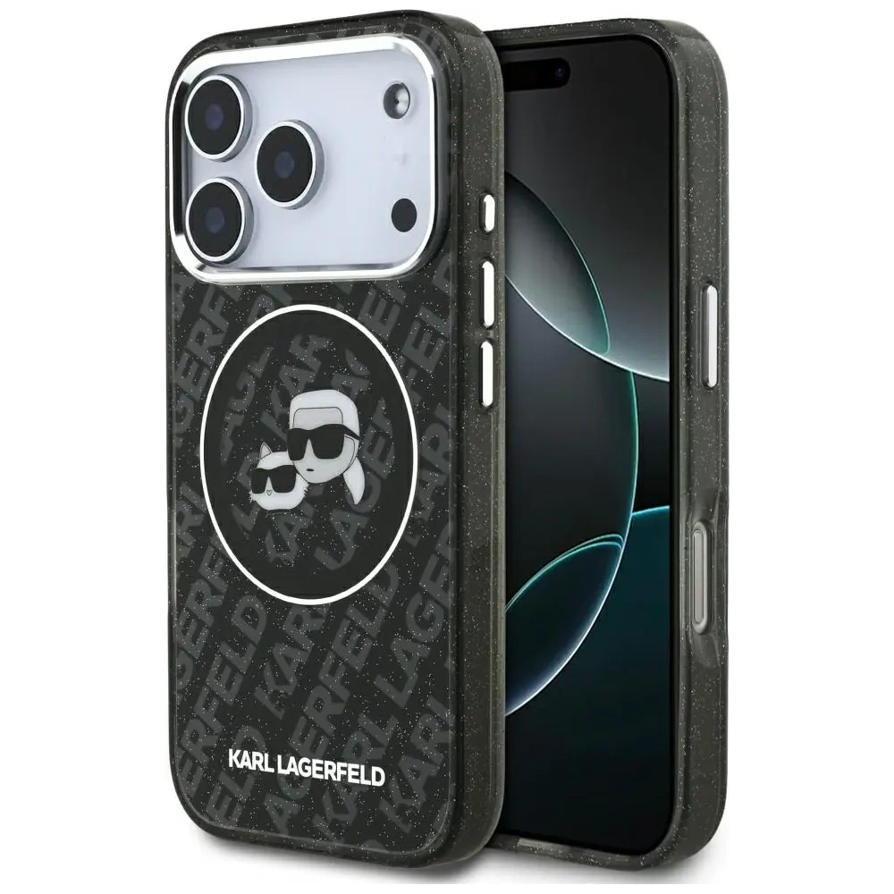 Etui Karl Lagerfeld IML Glitter Karl & Choupette Heads Logo MagSafe do Apple iPhone 17 Pro czarny
