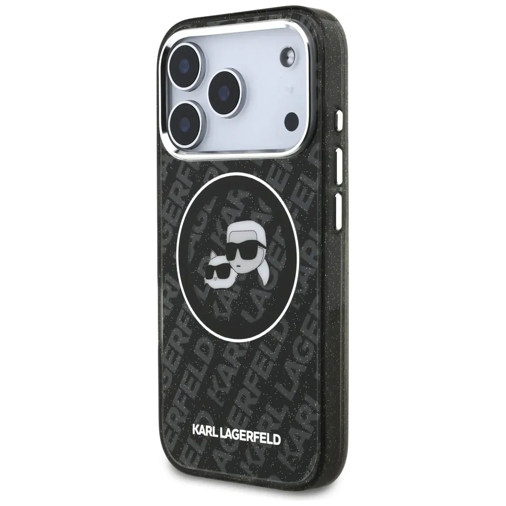 Etui Karl Lagerfeld IML Glitter Karl & Choupette Heads Logo MagSafe do Apple iPhone 17 Pro czarny