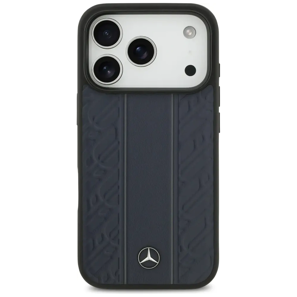 Etui Mercedes Leather Laurel Leaves Stripes MagSafe do Apple iPhone 17 Pro niebieski