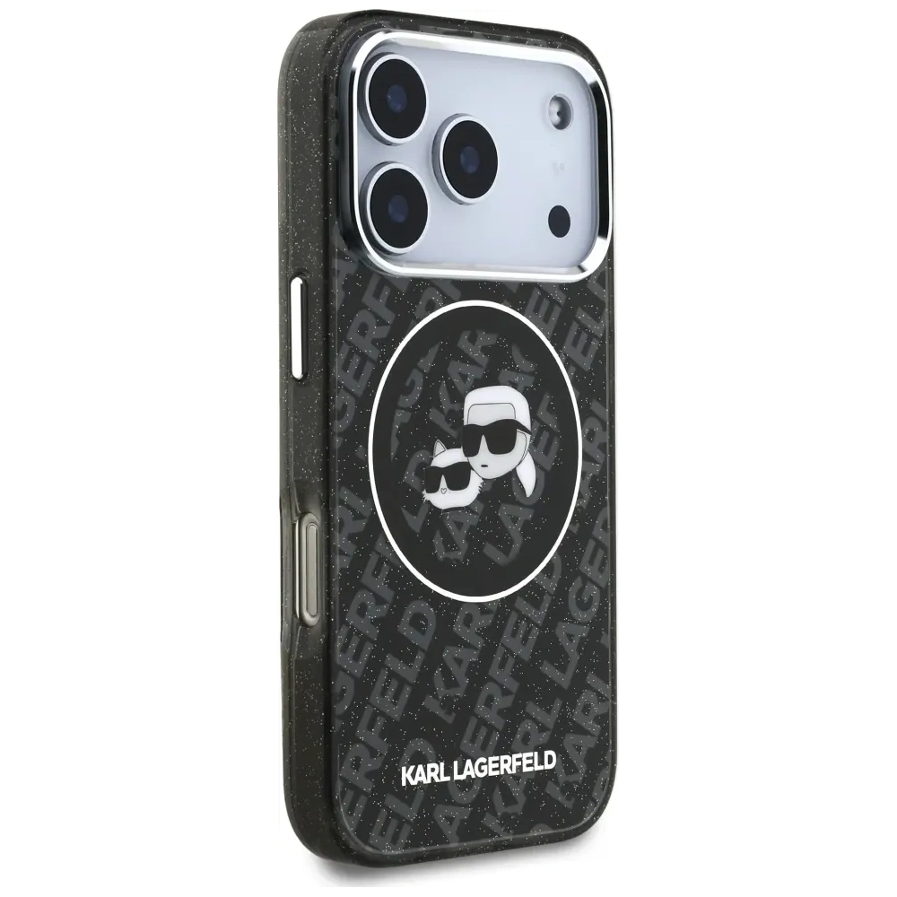 Etui Karl Lagerfeld IML Glitter Karl & Choupette Heads Logo MagSafe do Apple iPhone 17 Pro czarny