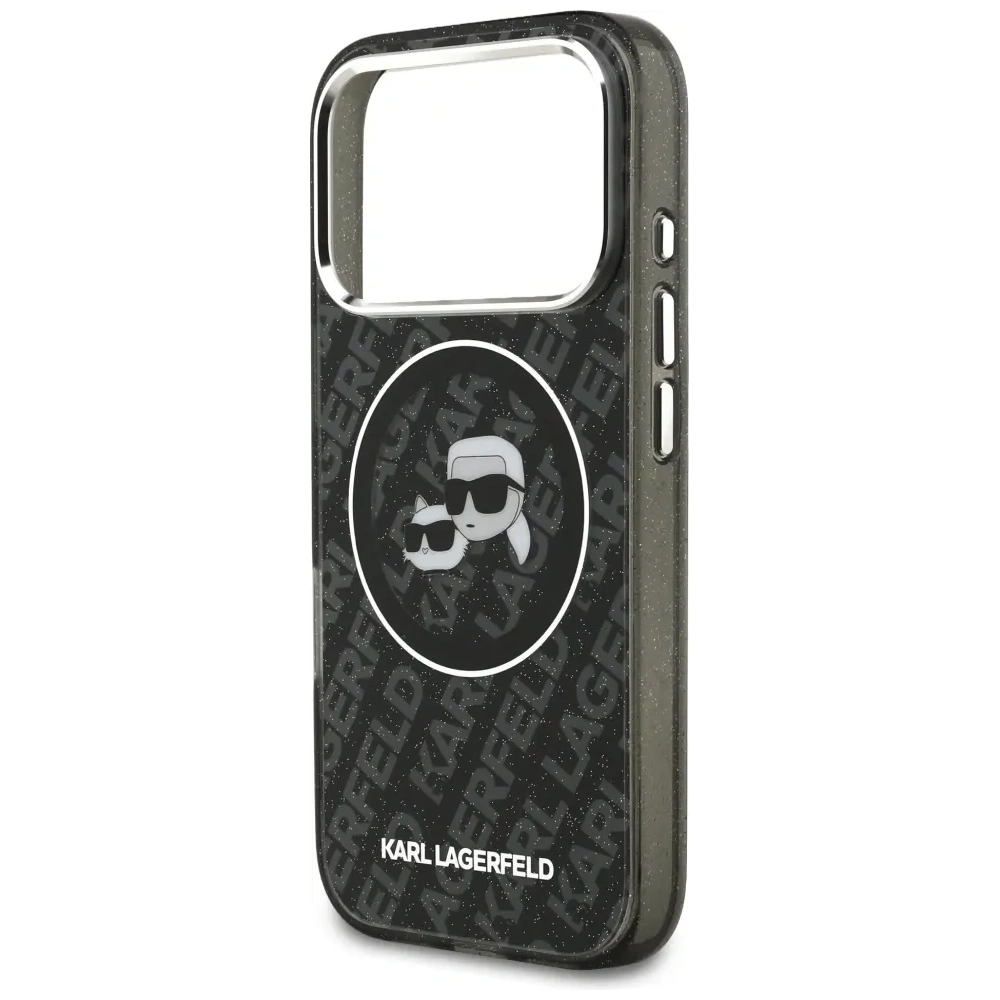 Etui Karl Lagerfeld IML Glitter Karl & Choupette Heads Logo MagSafe do Apple iPhone 17 Pro czarny