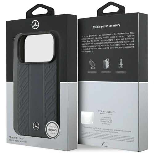 Etui Mercedes Leather Laurel Leaves Stripes MagSafe do Apple iPhone 17 Pro niebieski