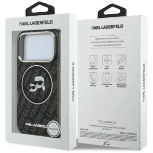 Etui Karl Lagerfeld IML Glitter Karl & Choupette Heads Logo MagSafe do Apple iPhone 17 Pro czarny