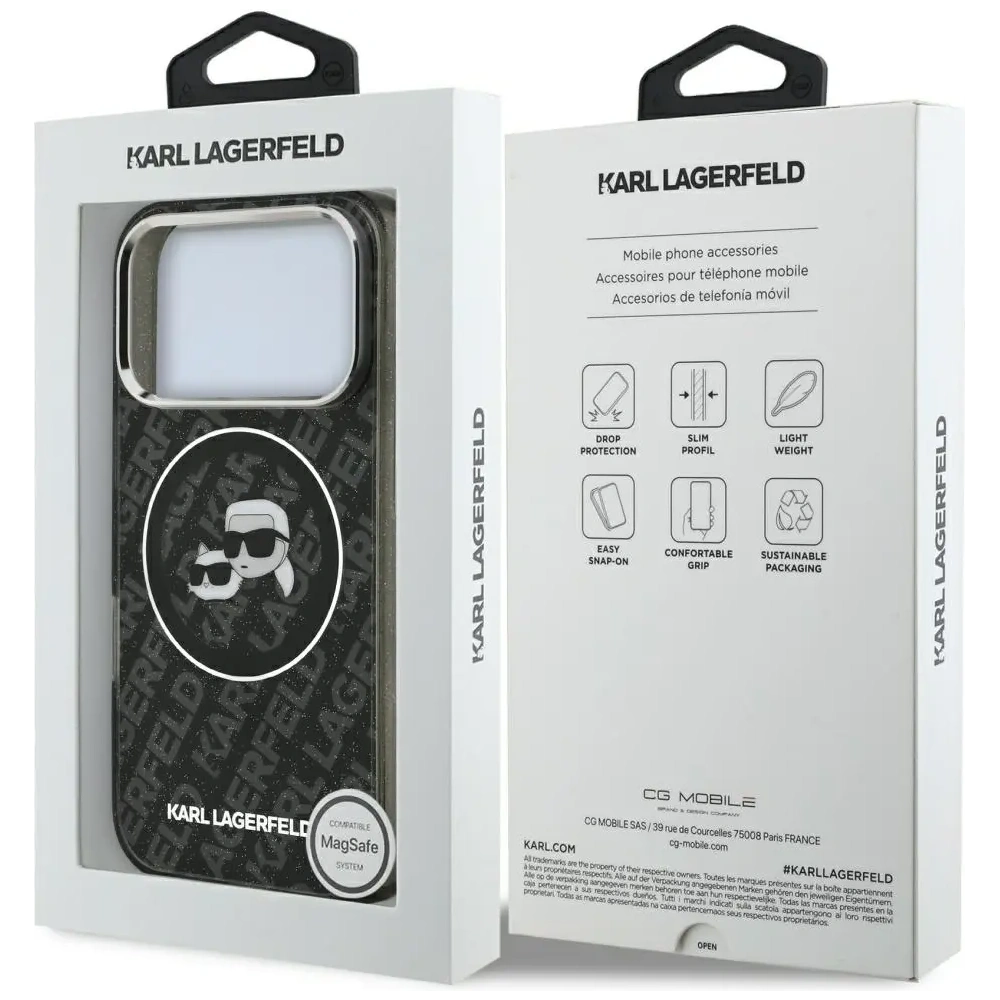 Etui Karl Lagerfeld IML Glitter Karl & Choupette Heads Logo MagSafe do Apple iPhone 17 Pro czarny
