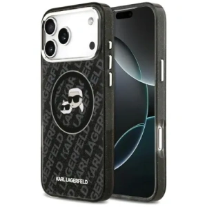 Etui Karl Lagerfeld IML Glitter Karl & Choupette Heads Logo MagSafe do Apple iPhone 17 Pro Max czarny