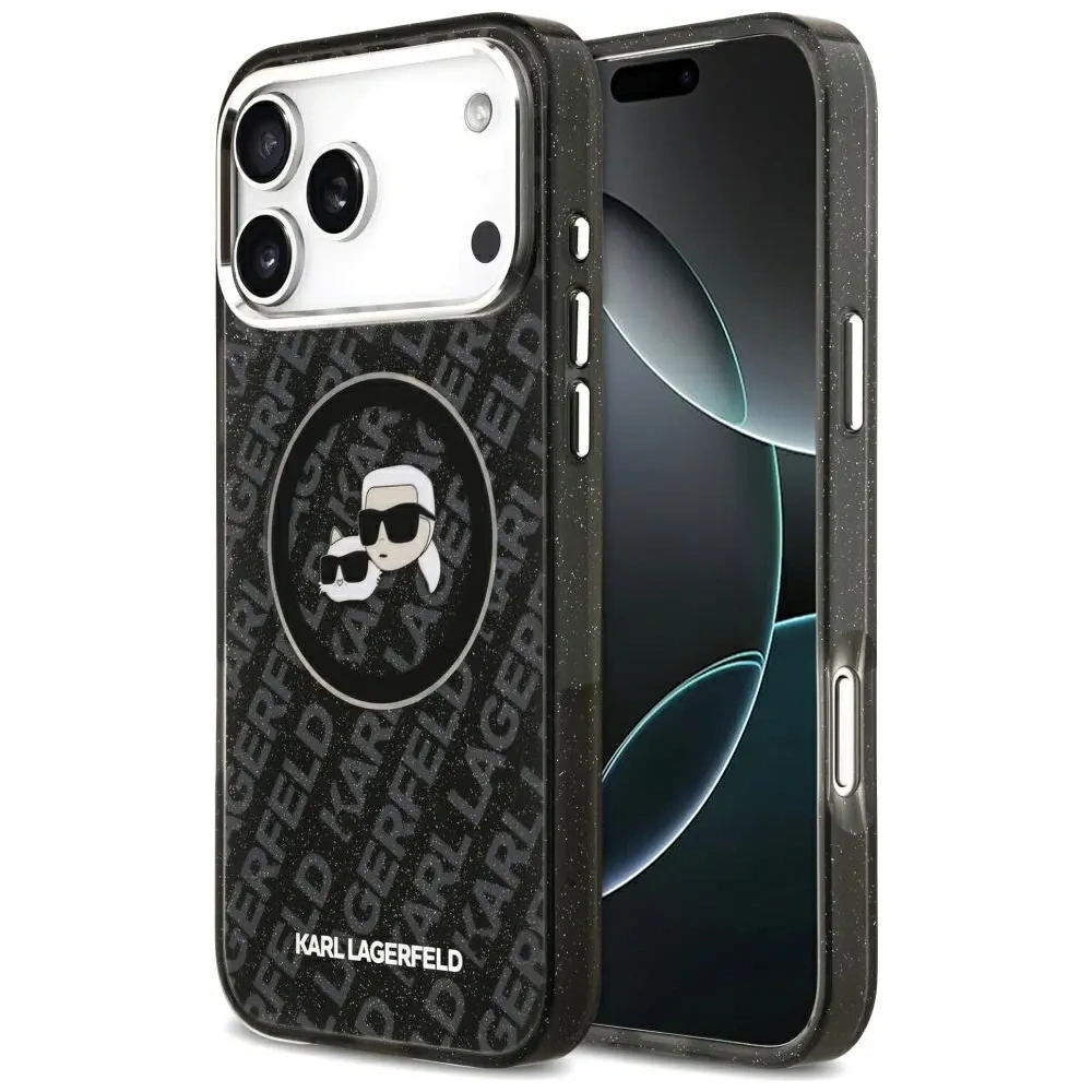 Etui Karl Lagerfeld IML Glitter Karl & Choupette Heads Logo MagSafe do Apple iPhone 17 Pro Max czarny