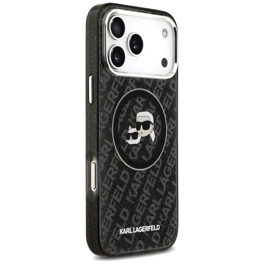 Etui Karl Lagerfeld IML Glitter Karl & Choupette Heads Logo MagSafe do Apple iPhone 17 Pro Max czarny