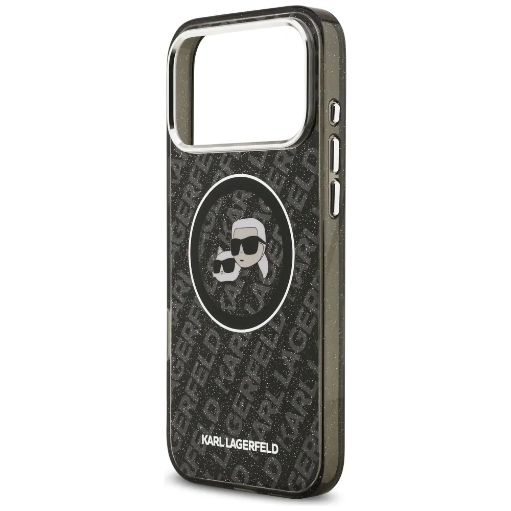 Etui Karl Lagerfeld IML Glitter Karl & Choupette Heads Logo MagSafe do Apple iPhone 17 Pro Max czarny