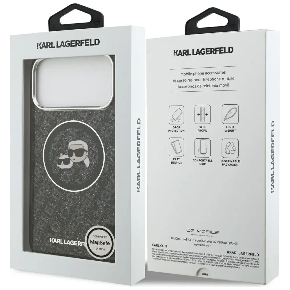 Etui Karl Lagerfeld IML Glitter Karl & Choupette Heads Logo MagSafe do Apple iPhone 17 Pro Max czarny
