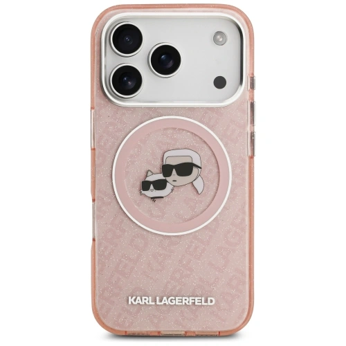 Etui Karl Lagerfeld IML Glitter Karl & Choupette Heads Logo MagSafe do Apple iPhone 17 Pro Max różowy