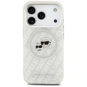 Etui Karl Lagerfeld IML Glitter Karl & Choupette Heads Logo MagSafe do Apple iPhone 17 Pro Max szary