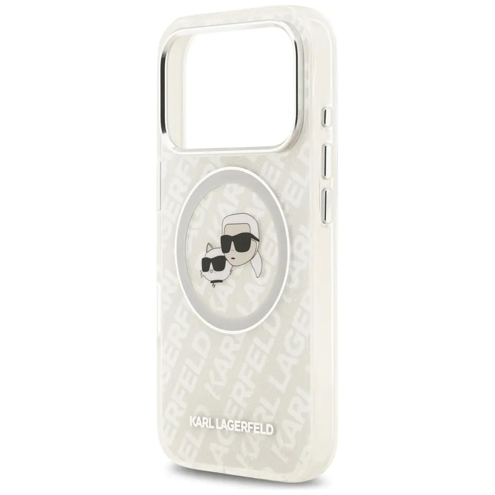 Etui Karl Lagerfeld IML Glitter Karl & Choupette Heads Logo MagSafe do Apple iPhone 17 Pro Max szary