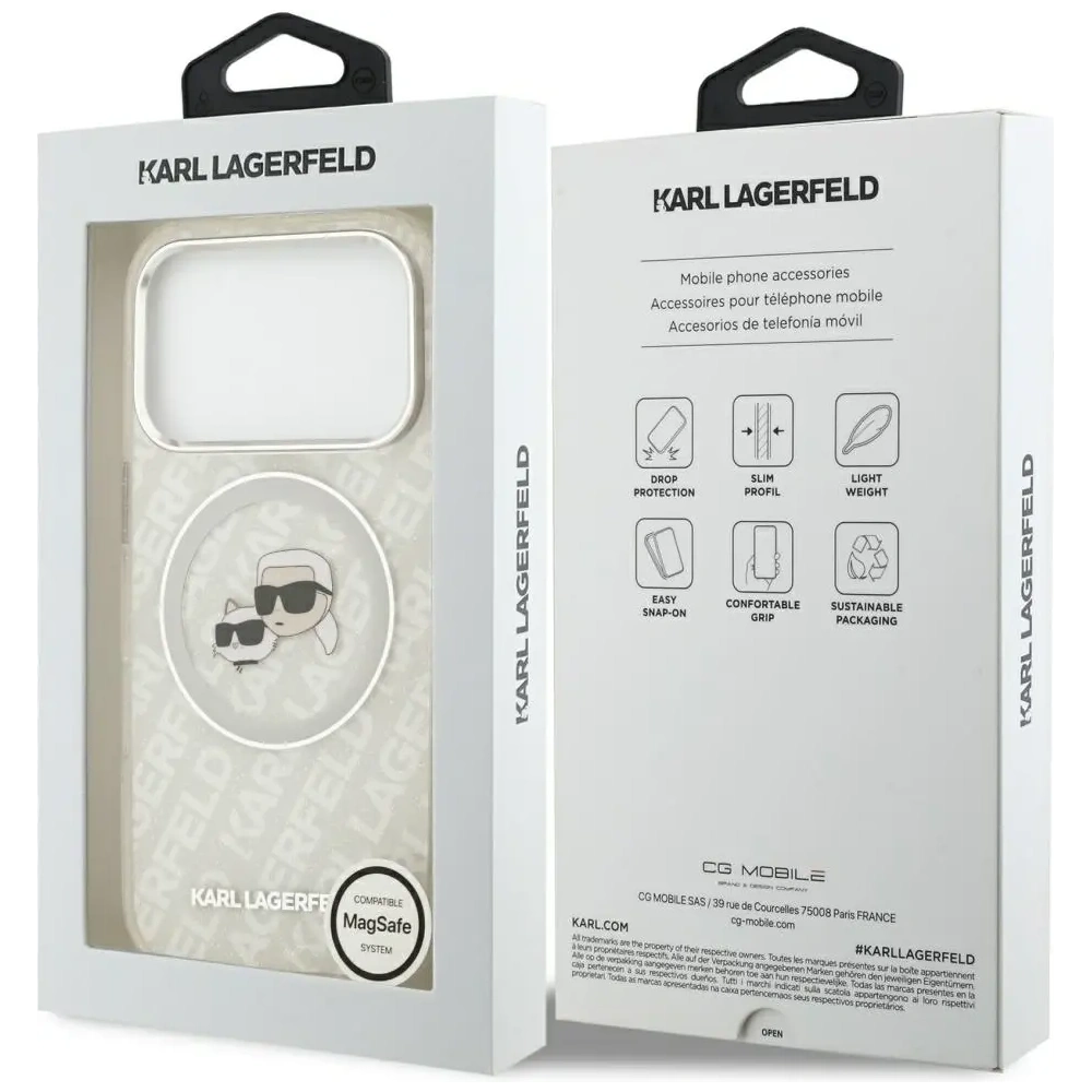 Etui Karl Lagerfeld IML Glitter Karl & Choupette Heads Logo MagSafe do Apple iPhone 17 Pro Max szary