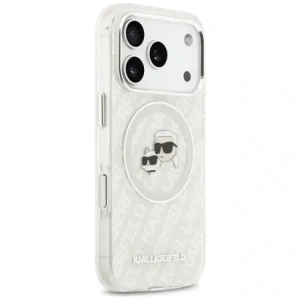 Etui Karl Lagerfeld IML Glitter Karl & Choupette Heads Logo MagSafe do Apple iPhone 17 Pro szary