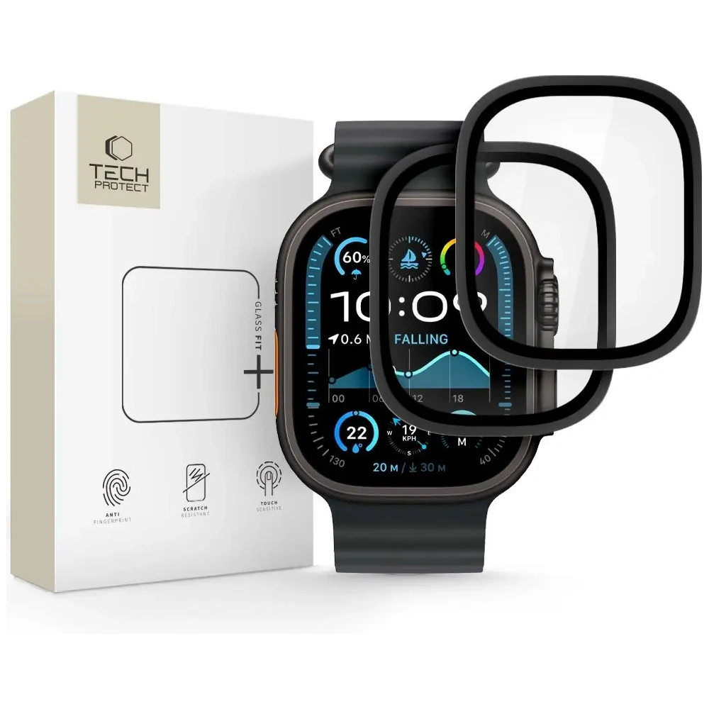 Szkło hartowane Tech-Protect Glass Ring do Apple Watch Ultra 1 / 2 / 3 49mm Black [2 PACK]