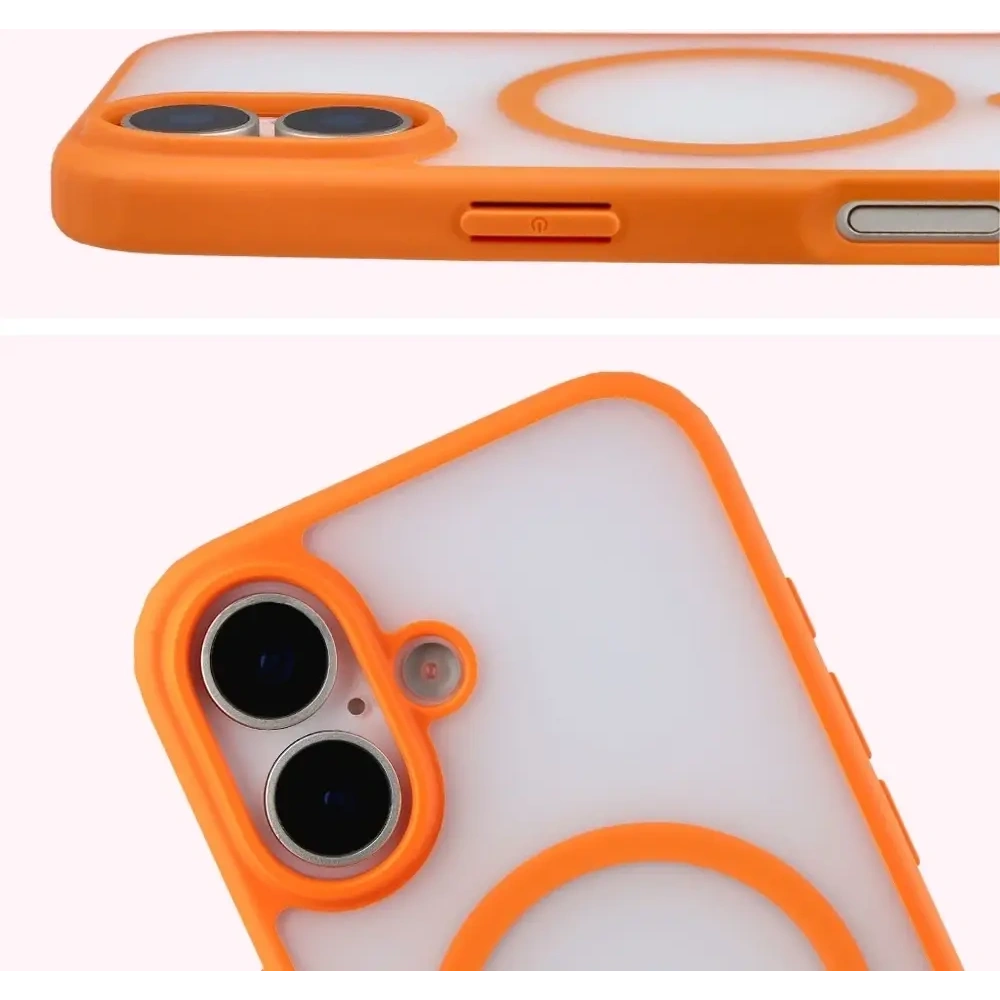 Etui z pierścieniem magnetycznym Bizon Case MatteO do Apple iPhone 17 przydymione-pomarańczowe