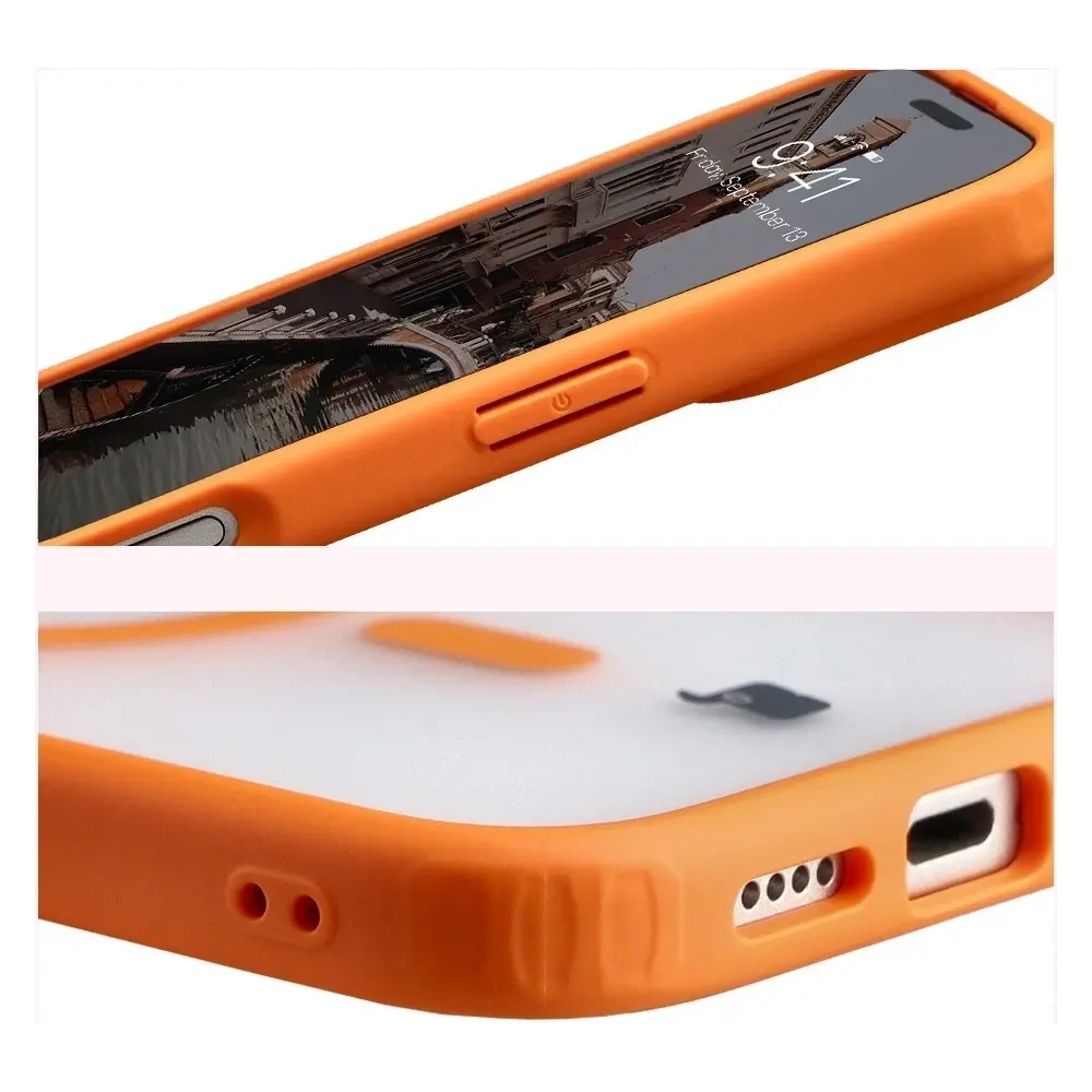 Etui z pierścieniem magnetycznym Bizon Case MatteO do Apple iPhone 17 przydymione-pomarańczowe