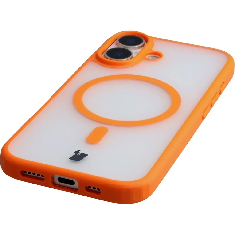 Etui z pierścieniem magnetycznym Bizon Case MatteO do Apple iPhone 17 przydymione-pomarańczowe