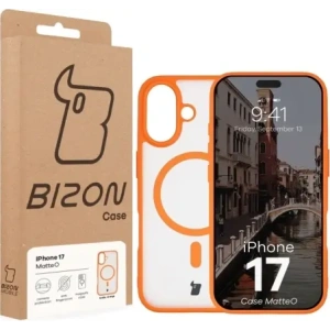 Etui z pierścieniem magnetycznym Bizon Case MatteO do Apple iPhone 17 przydymione-pomarańczowe