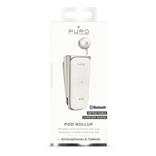 Wysuwana słuchawka Bluetooth PURO Pod Rollup z klipsem (biały)