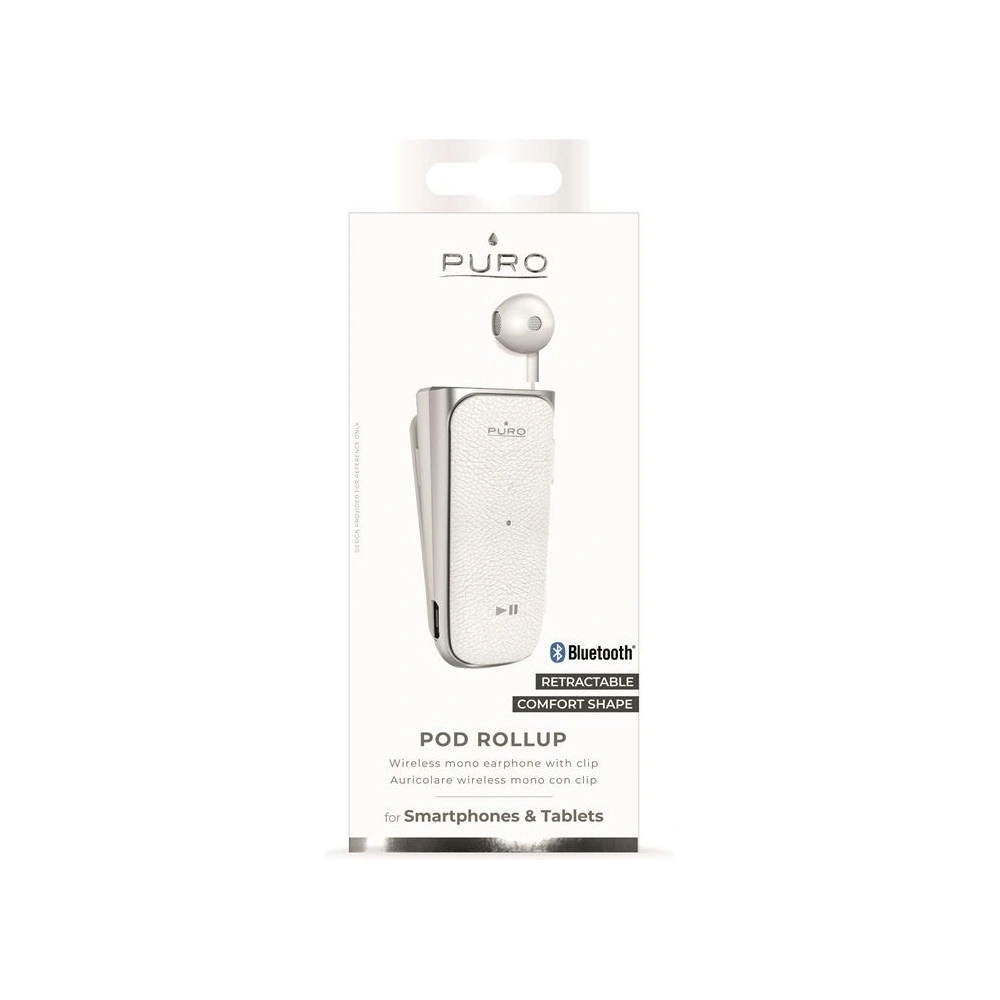 Hurtownia GSM - Vysouvací Bluetooth sluchátko PURO Pod Rollup s klipem (bílé) - PUR034WHT - {ean13} - Hurt