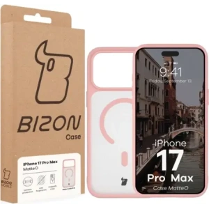 Etui z pierścieniem magnetycznym Bizon Case MatteO do Apple iPhone 17 Pro Max przydymione-jasnoróżowe