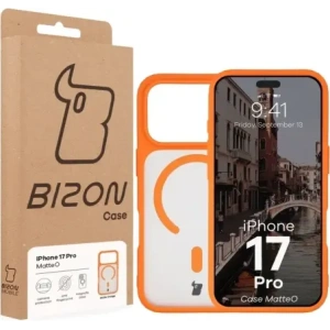 Etui z pierścieniem magnetycznym Bizon Case MatteO do Apple iPhone 17 Pro przydymione-pomarańczowe