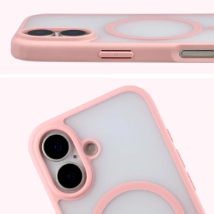 Etui z pierścieniem magnetycznym Bizon Case MatteO do Apple iPhone 17 przydymione-jasnoróżowe