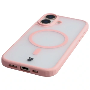 Etui z pierścieniem magnetycznym Bizon Case MatteO do Apple iPhone 17 przydymione-jasnoróżowe