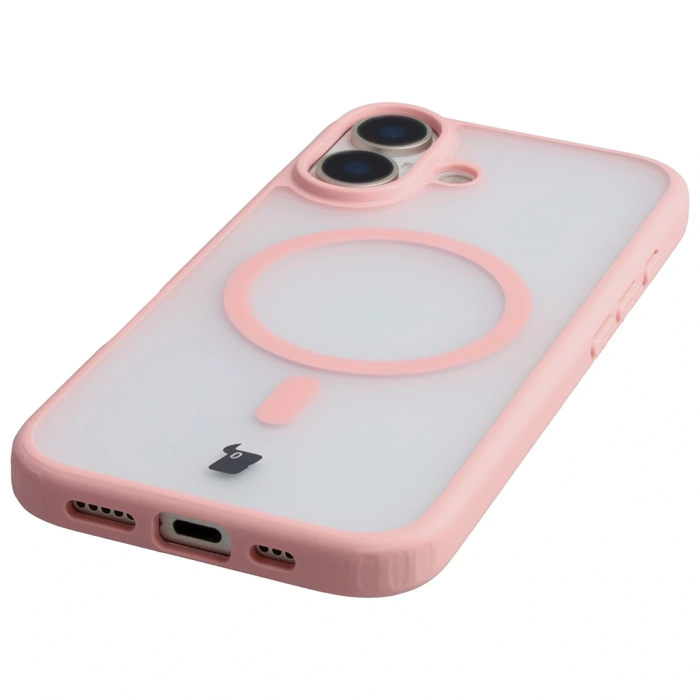 Etui z pierścieniem magnetycznym Bizon Case MatteO do Apple iPhone 17 przydymione-jasnoróżowe