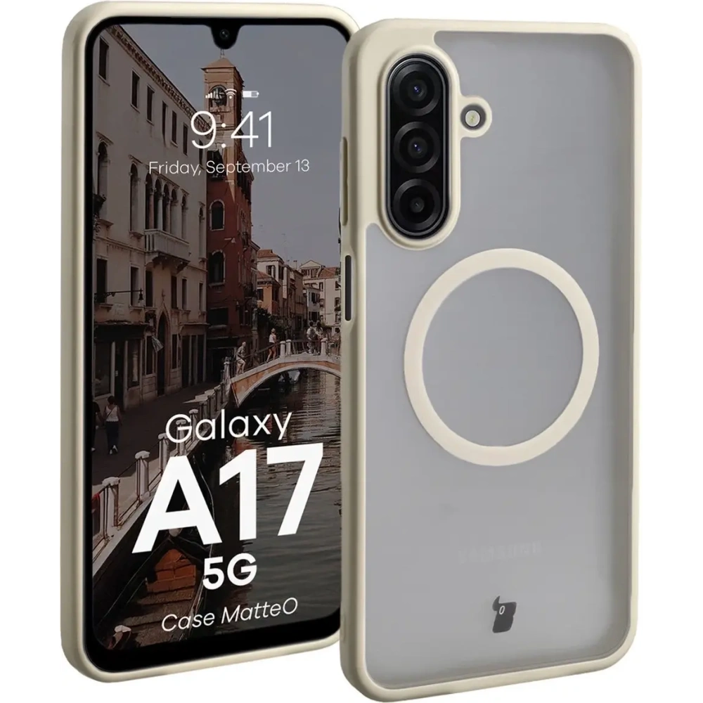 Etui z pierścieniem magnetycznym Bizon Case MatteO do Samsung Galaxy A17 5G przydymione-beżowe