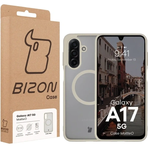 Etui z pierścieniem magnetycznym Bizon Case MatteO do Samsung Galaxy A17 5G przydymione-beżowe
